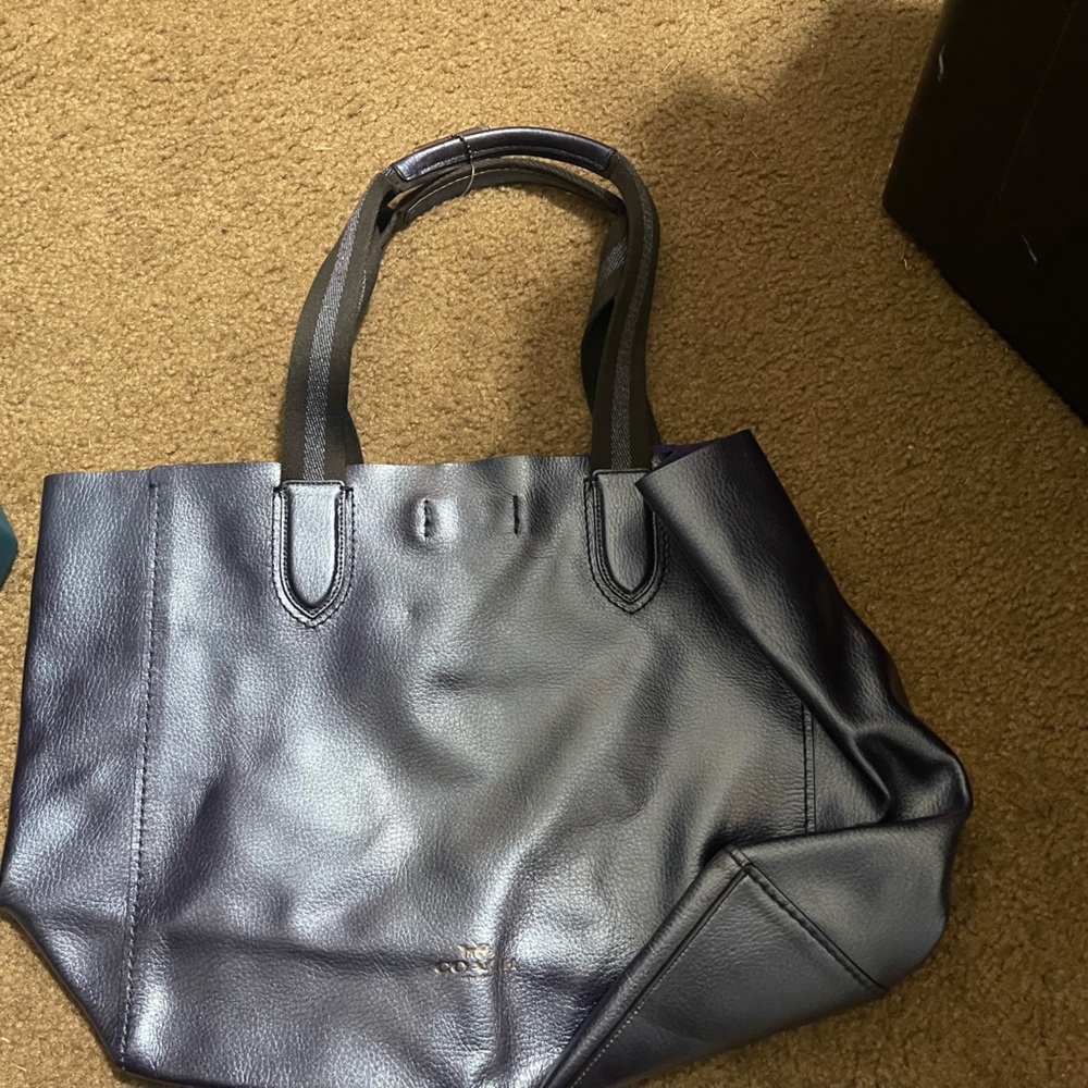 Two coach bags metallic blue and green